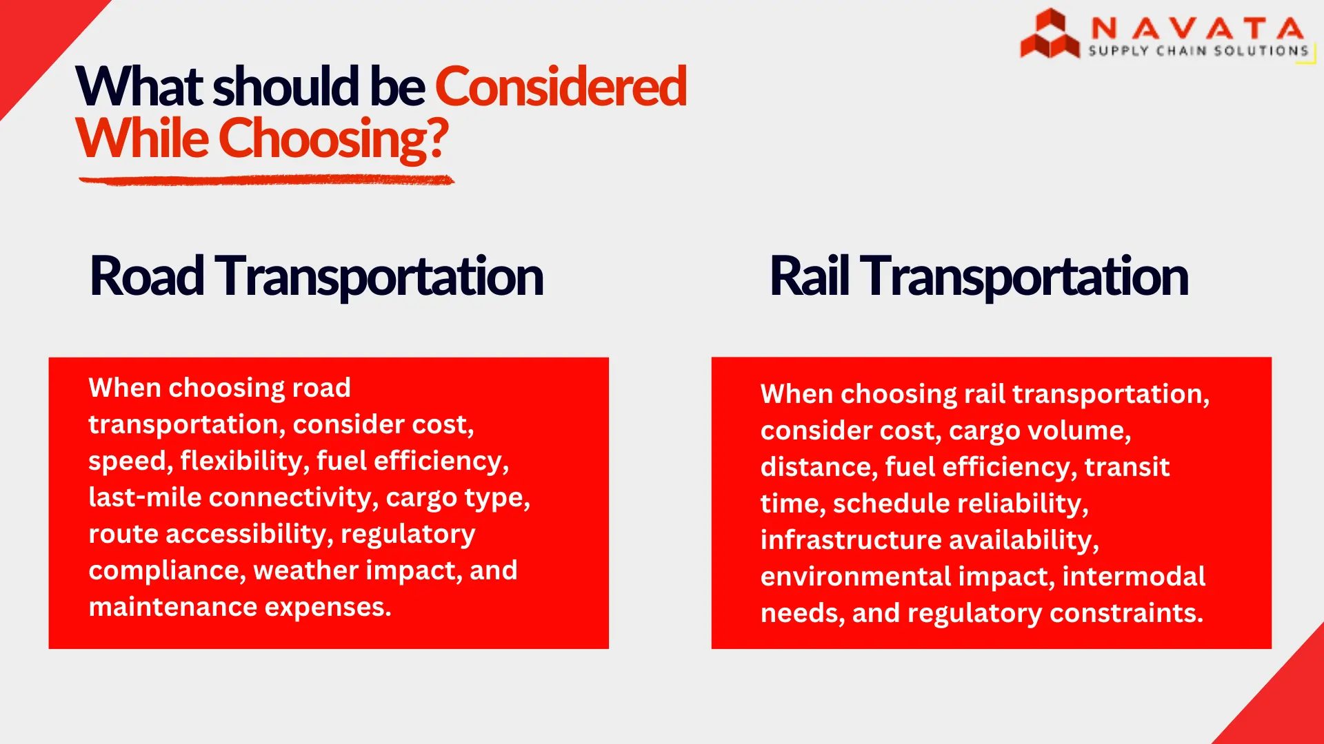 Road Transportation vs Rail Transportation